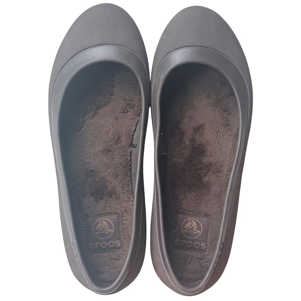 Crocs Alice Work Flats Brown Faux Fur Lined Slip On Shoes Womens Size‎ 8 EUC - Picture 6 of 7